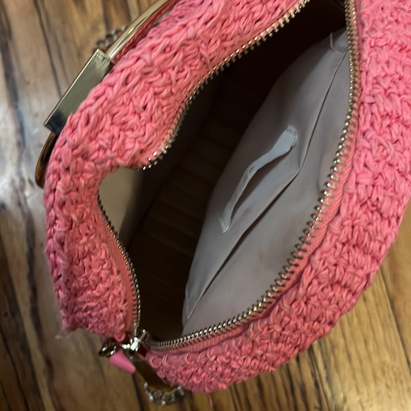 H&M BLOGGER PINK & GOLD ROUND STRAW CROSSBODY BAG PURSE - Picture 7 of 7